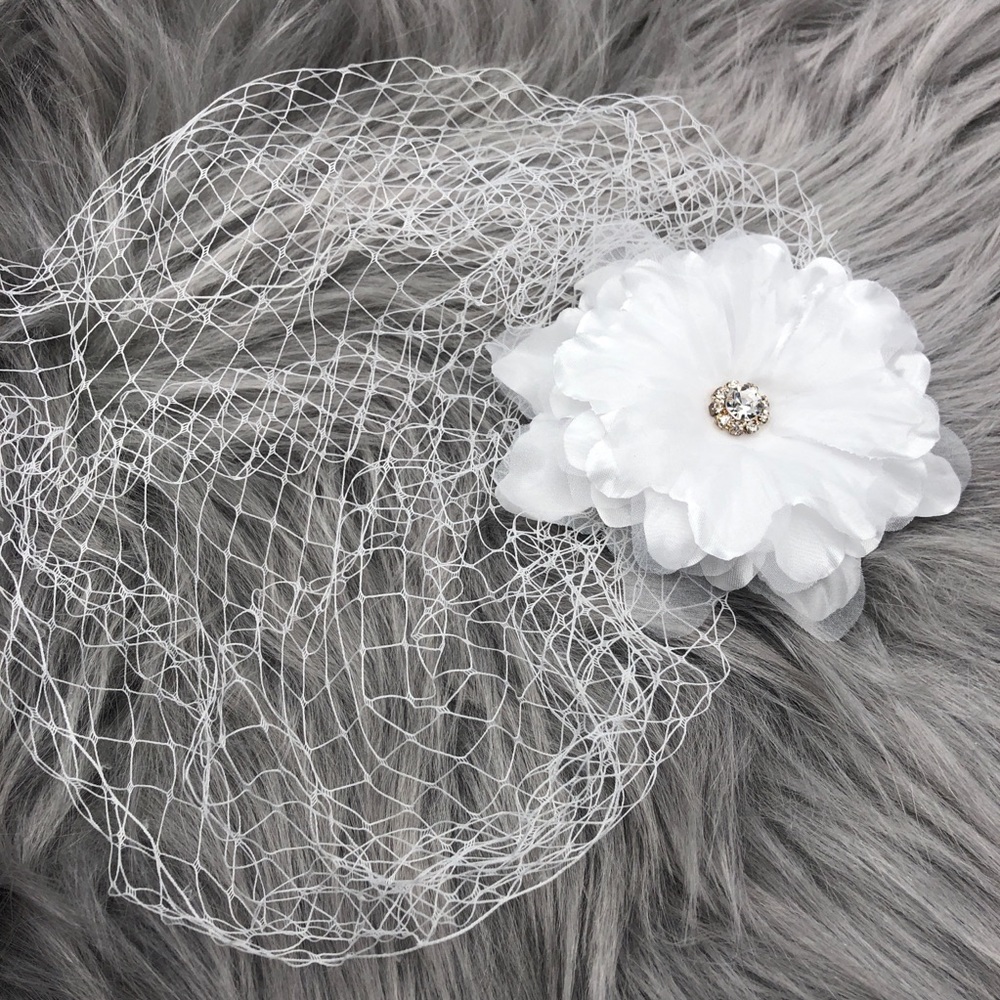 Birdcage Bridal Veil Rhinestone Feather Clip
